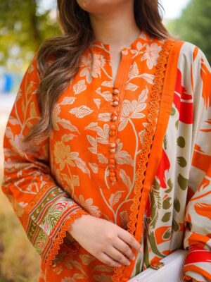 Aneela’s 3-PC Premium Embroidered Lawn (Orange) D-5090-2