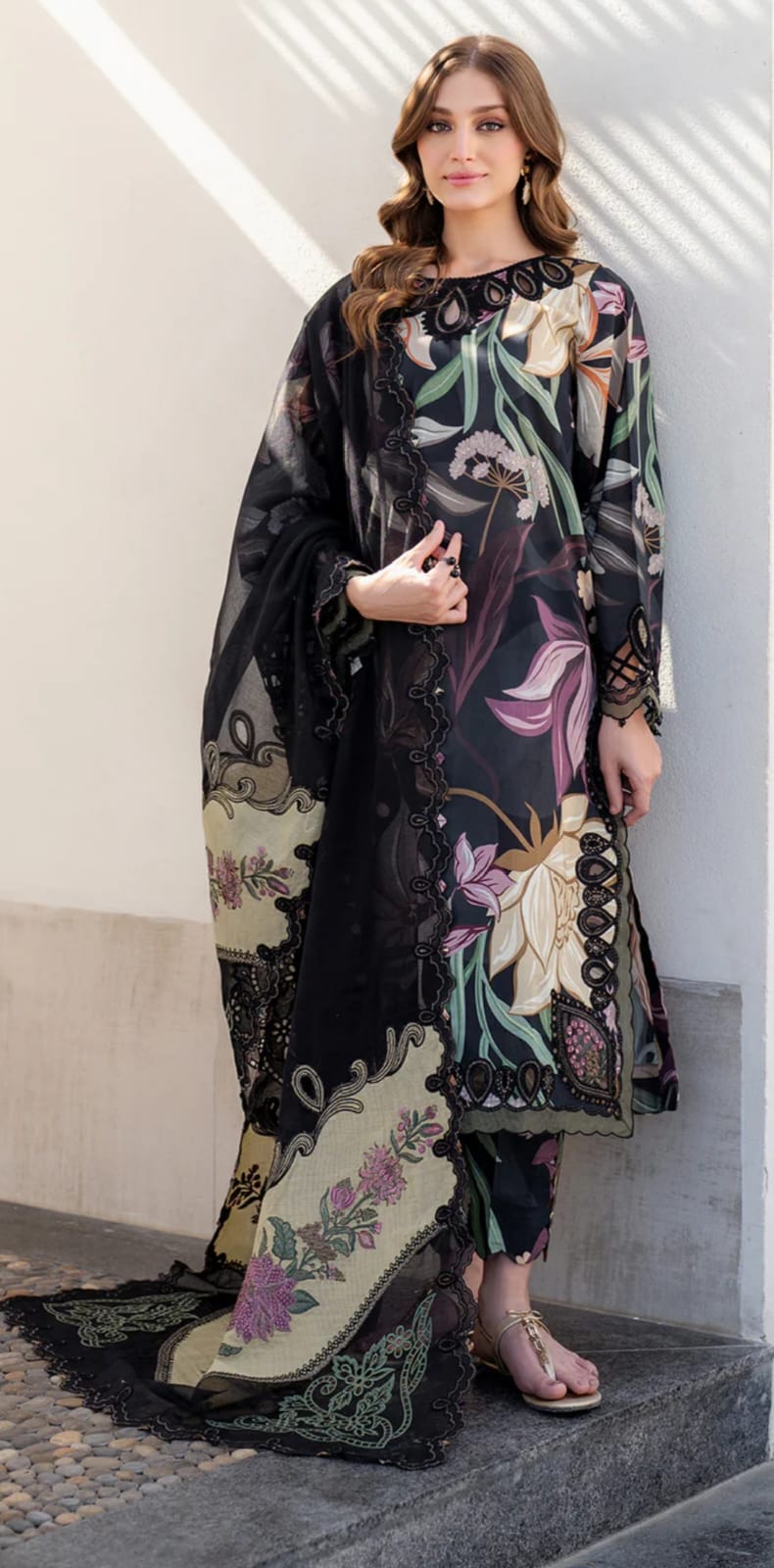 BAROQUE 3-PC Premium Lawn Collection (D-6035) - Black Color