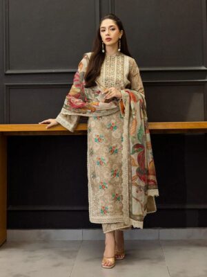Zainab Chottani Embroidery Lawn - 3-PC (Replica) - Brown