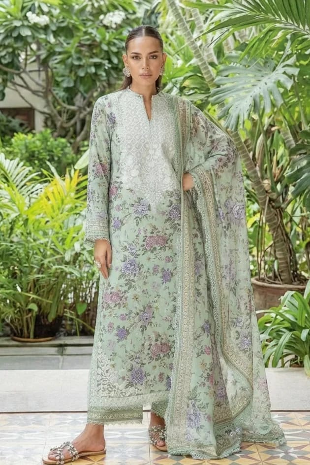 Zainab Chottani Embroidery Lawn - 3-PC (Replica) - Pista Color (D-6043)