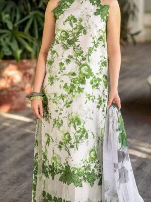 Asifa & Nabeel 3-PC Premium Digital Lawn Collection (D-570) - White&Green Mixed Color