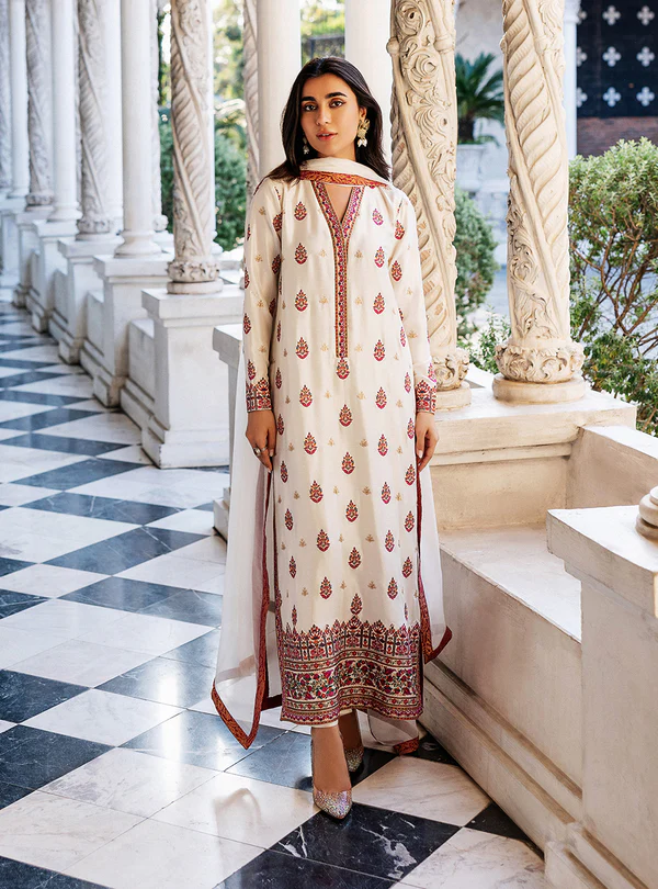 Zainab Chottani White Orchard Kashmiri Embroidery Lawn - 3-PC (Replica) - White Color - ZE-728