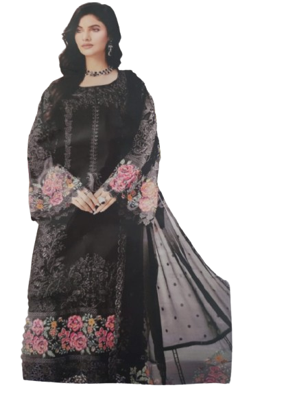 Zarmeen Emaan 3-PC Premium Lawn (ZE-717) - Black Color