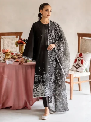 Zarmeen Emaan 3-PC Premium Lawn (ZE-547) - Black Color