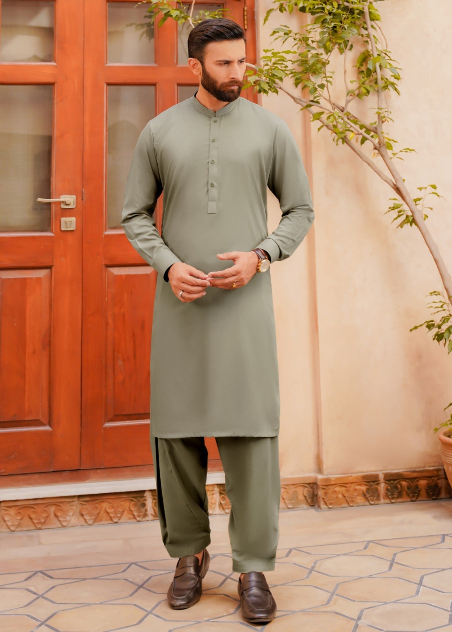 Grace Unstitched Plain Breathable Cotton Fabric - Medium Mehndi Green