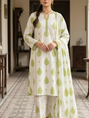 Bana Dora Unstitched 2pc Lawn Suit – Lime Leaf Textured