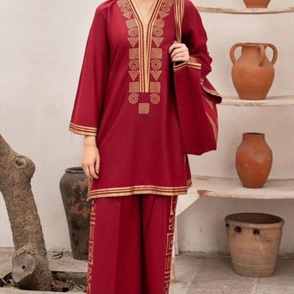 2PC Women’s Co-ord Set – Red & Gold Print