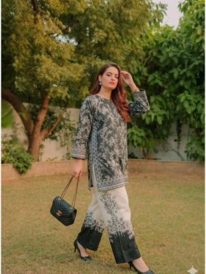 Women’s Co-ord Set – Black & White Floral Block Print