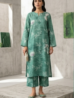Bana Dora Premium Unstitched 2pc Lawn Suit – Teal Flora Collection