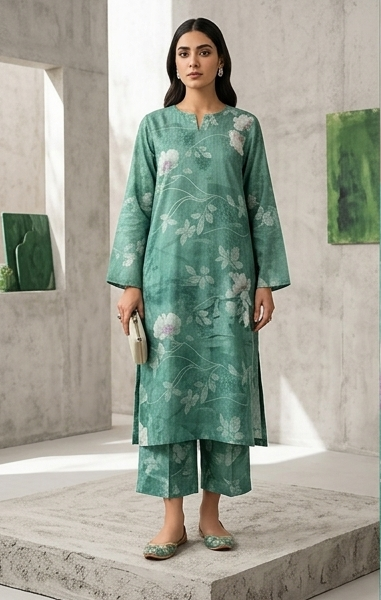 Bana Dora Premium Unstitched 2pc Lawn Suit – Teal Flora Collection