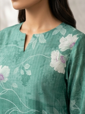 Bana Dora Premium Unstitched 2pc Lawn Suit – Teal Flora Collection-02