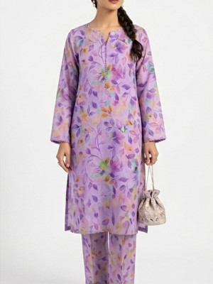 Bana Dora Unstitched 2pc Lawn Suit – Lavender Watercolor Bloom