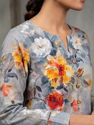 Bana Dora Unstitched 2pc Lawn Suit – Slate Blue Floral Art Collection-01