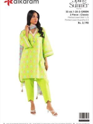 Alkaram Studio Women’s Unstitched 3PC Bana Dora Lawn Suit – Factory Outlet Sale - GREEN (SS-66-1-25-2)