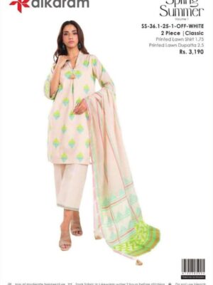 Alkaram Studio Women’s Unstitched 3PC Bana Dora Lawn Suit – Factory Outlet Sale - OFF WHITE (SS-36-1-25-1)