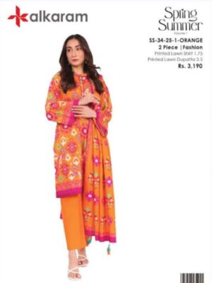 Alkaram Studio Women’s Unstitched 3PC Bana Dora Lawn Suit – Factory Outlet Sale - ORANGE (SS-34-1-25-1)