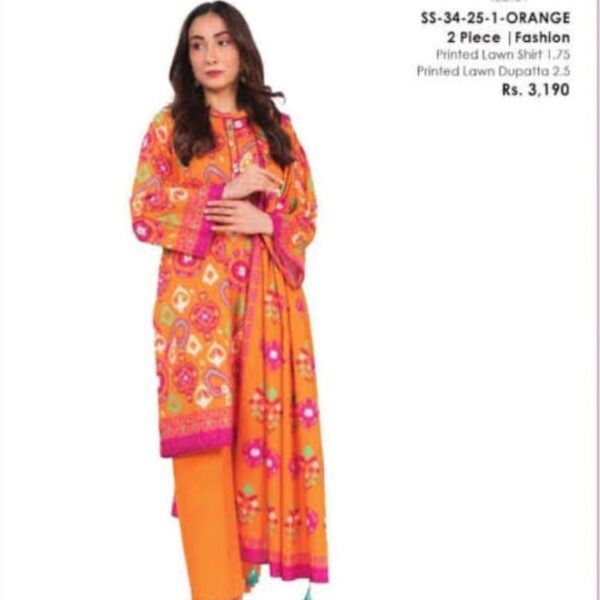 Alkaram Studio Women’s Unstitched 3PC Bana Dora Lawn Suit – Factory Outlet Sale - ORANGE (SS-34-1-25-1)