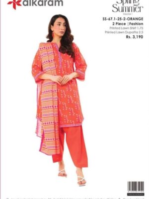 Alkaram Studio Women’s Unstitched 3PC Bana Dora Lawn Suit – Factory Outlet Sale - ORANGE (SS-67-1-25-2)