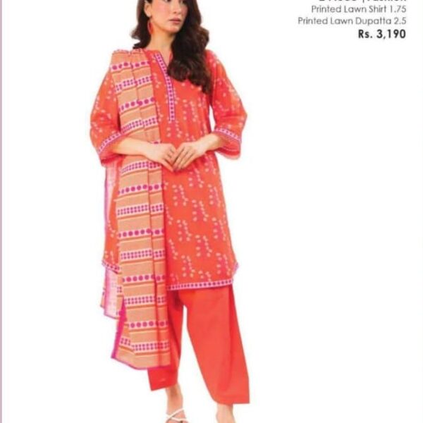 Alkaram Studio Women’s Unstitched 3PC Bana Dora Lawn Suit – Factory Outlet Sale - ORANGE (SS-67-1-25-2)
