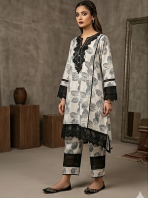 Bana-Dora-White-Black-Leaf-Print-Lawn-Suit-Lace-Design-2026