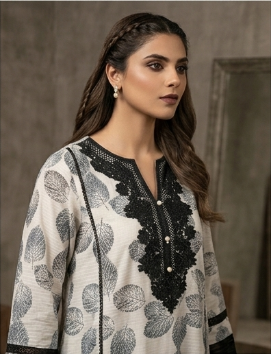 Bana-Dora-White-Black-Leaf-Print-Lawn-Suit-Lace-Design-2026