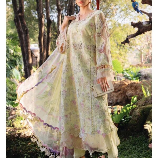 Maria B 2026 Laser Butterfly Embroidered Lawn Suit with Chiffon Printed Dupatta 3PC