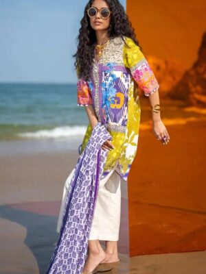 Sana Safinaz Women’s Unstitched 2PC Summer Suit - YELLOW MULTI