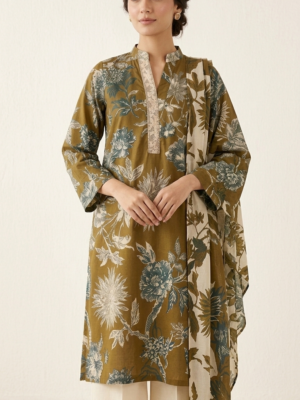 Sana Safinaz Women’s Unstitched 2PC Summer Suit - CHOCO