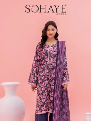 S25D19 – SOHAYE by Diner’s Women’s Unstitched 3PC Doriya Lawn Suit – Factory Outlet Collection