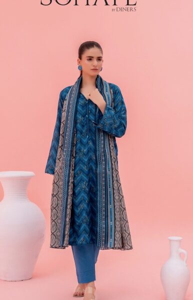 S25D17 – SOHAYE by Diner’s Women’s Unstitched 3PC Doriya Lawn Suit – Factory Outlet Collection