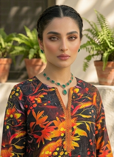 Premium Unstitched 2pc Lawn Suit – Jungle Flames All-Over Print