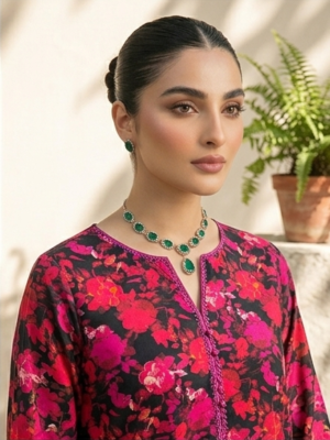 Premium Unstitched 2pc Lawn Suit – Red Floral All-Over Print