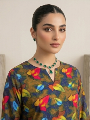 Premium Unstitched 2pc Lawn Suit – Navy Floral All-Over Print