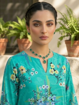 Premium Unstitched 2pc Lawn Suit – Green Bushes All-Over Print