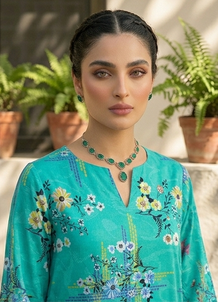 Premium Unstitched 2pc Lawn Suit – Green Bushes All-Over Print