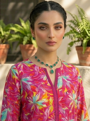 Premium Unstitched 2pc Lawn Suit – Shocking Pink Floral All-Over Print