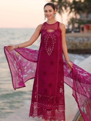Women's Latest Unstitched Embroidery Suit - 3PC - Red Velvet by Saadia Asad