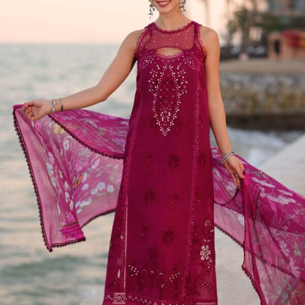 Women's Latest Unstitched Embroidery Suit - 3PC - Red Velvet by Saadia Asad