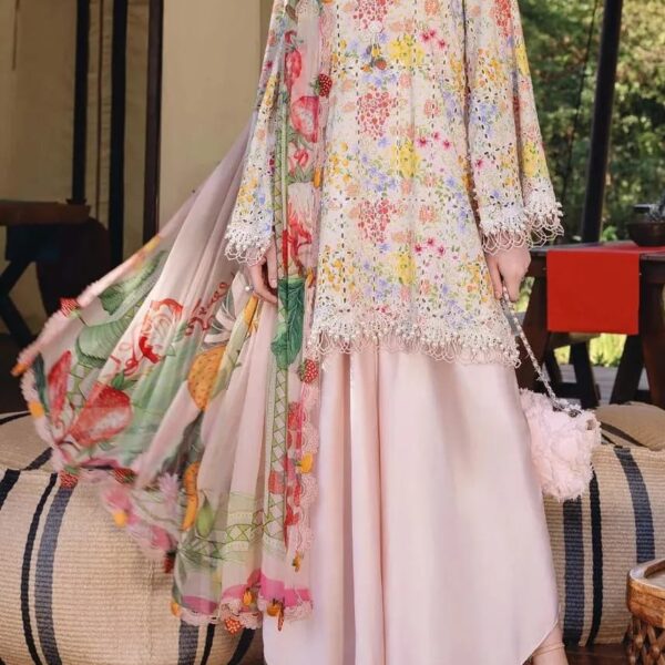 Maria B Embroidered Lawn Suit with Printed Chiffon Dupatta 3PC (Pink)