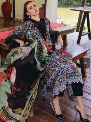Maria B Embroidered Lawn Suit with Printed Chiffon Dupatta 3PC