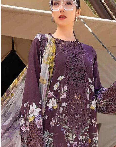 Maria B 2026 Embroidered Lawn Suit with Chiffon Printed Dupatta 3PC